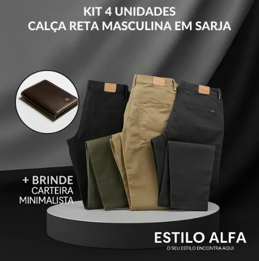 PAGUE 2 E LEVE 4 - CALÇA RETA MASCULINA EM SARJA